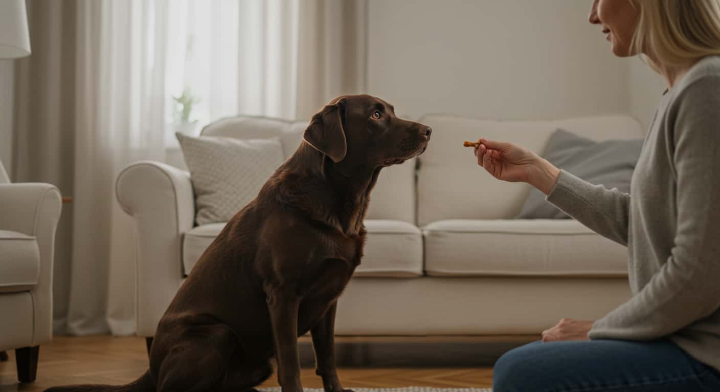 Dog learning commands in different environments from a quiet room to a busy park