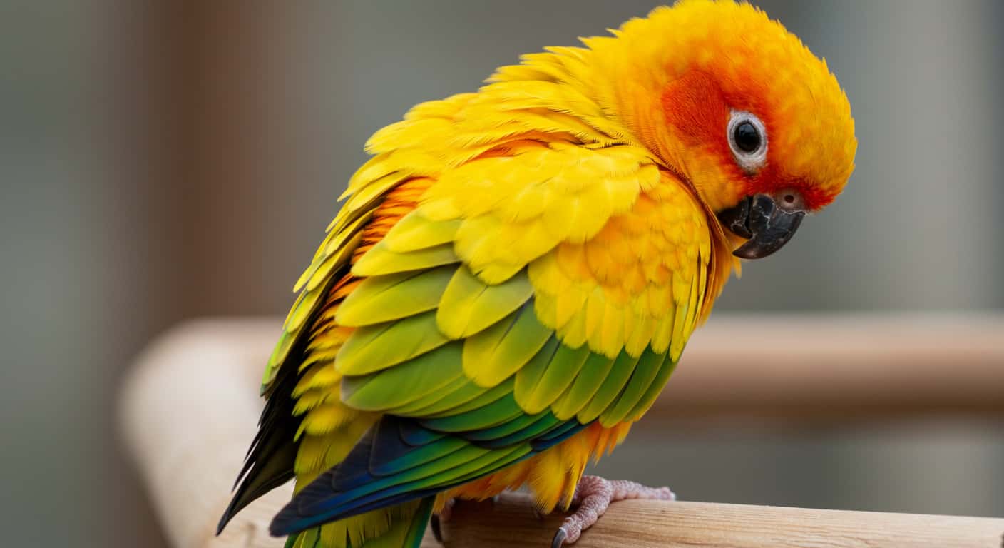 Fluffed-up parrot showing what it means when your bird fluffs up