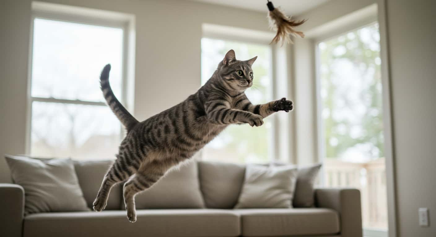 Best toys for indoor cats-cat leaping for wand toy