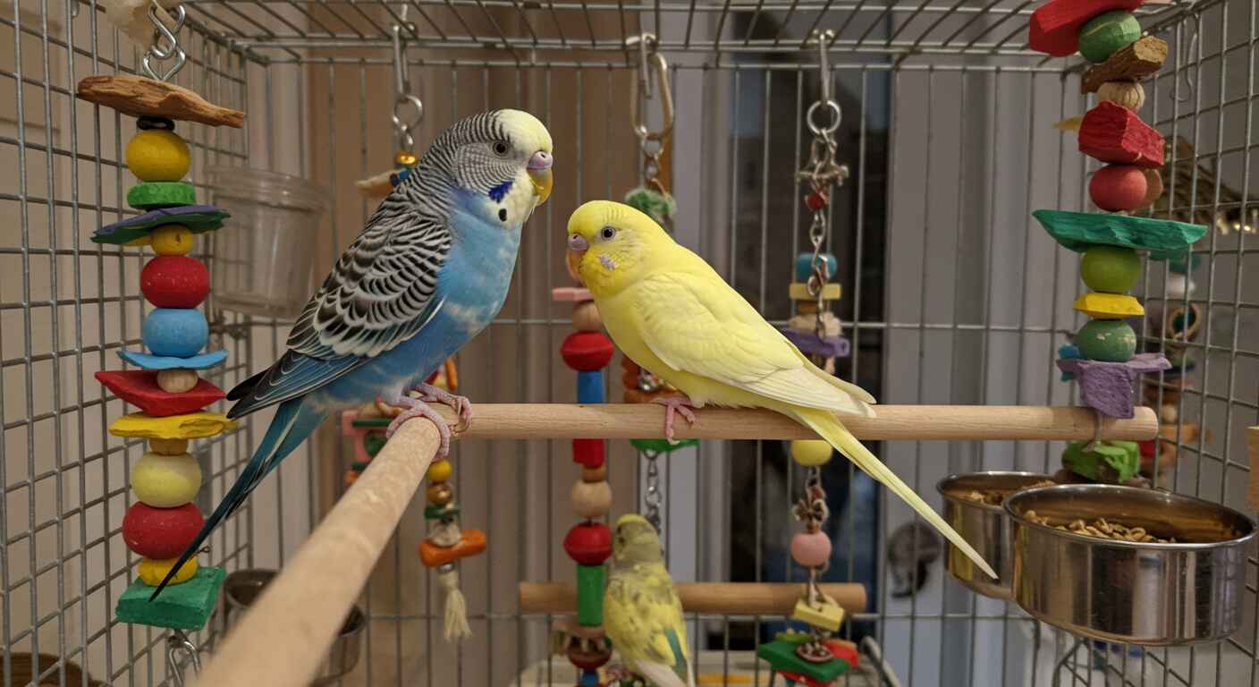 couple parakeet in the cage