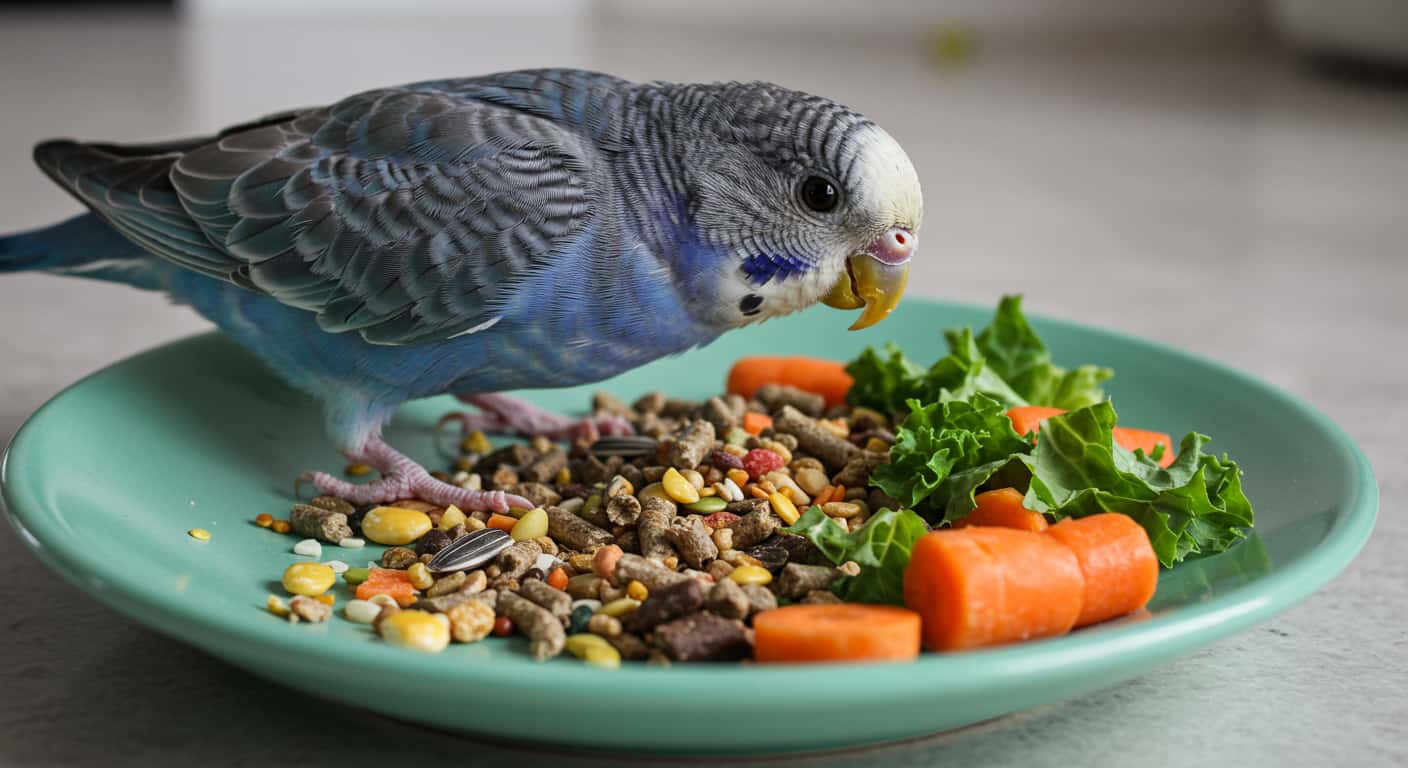 Caring for your parakeet includes offering a balanced diet.
