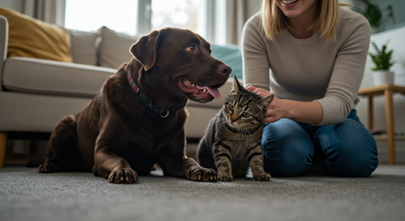 Pet parent with dog and cat at home – 10 pet care tips every beginner should know