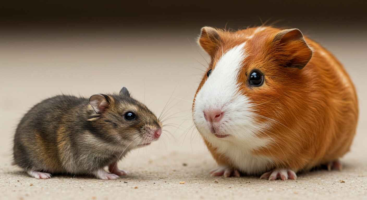 Hamster vs. Guinea Pig sitting together on a cozy blanket