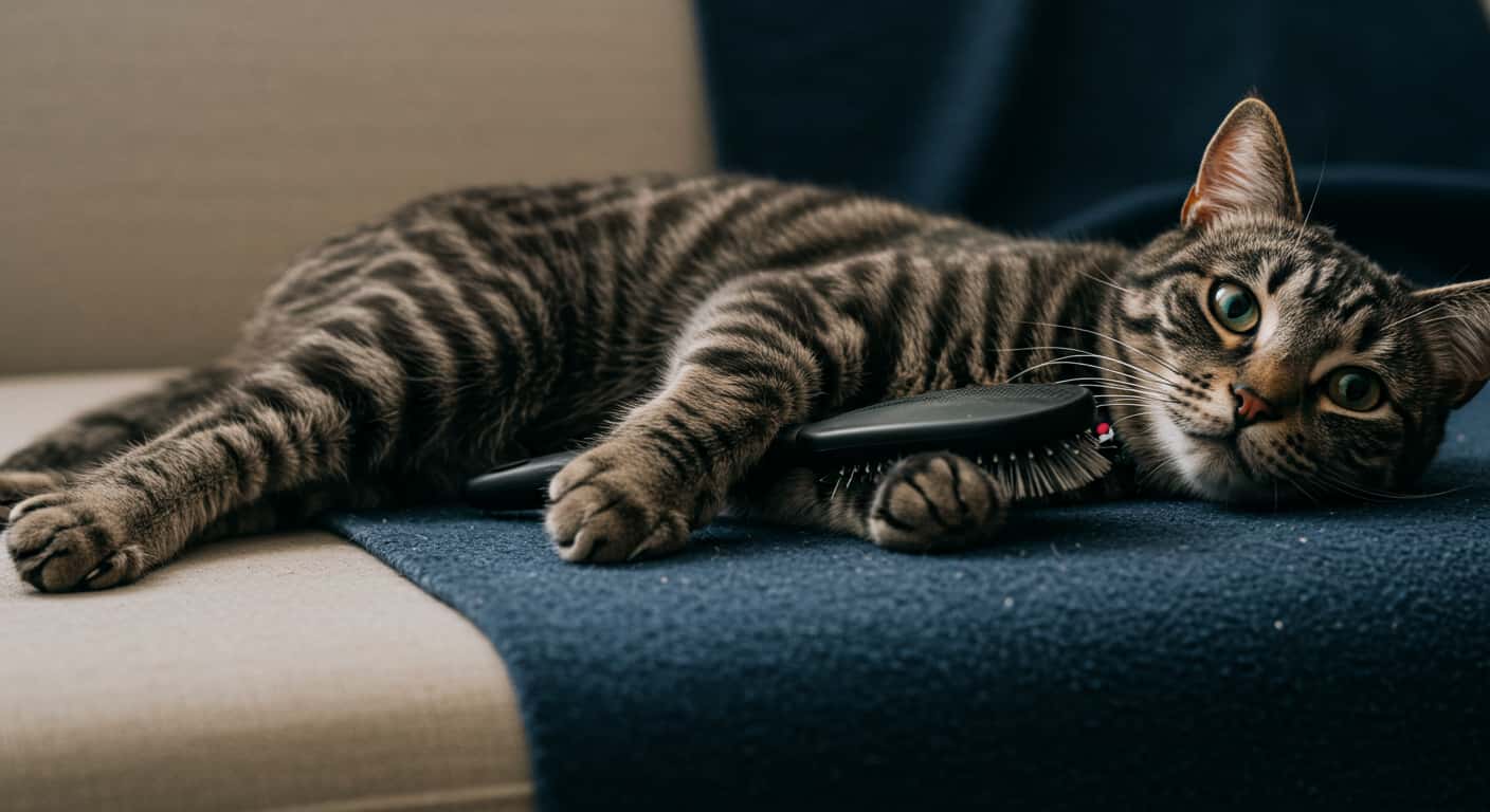 Best Brushes for Tabby Cats Luna the tabby cat relaxing while being brushed