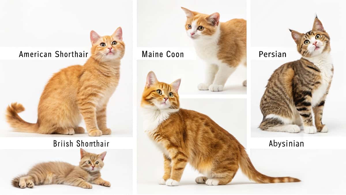 Breeds that feature orange tabby coloring: American Shorthair, Maine Coon, Persian, and more