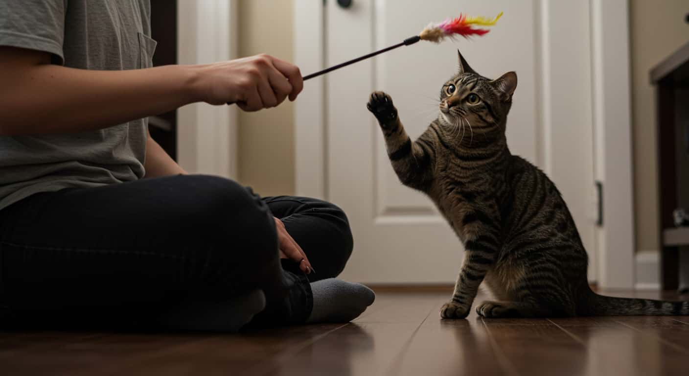 bonding with shy tabby through play