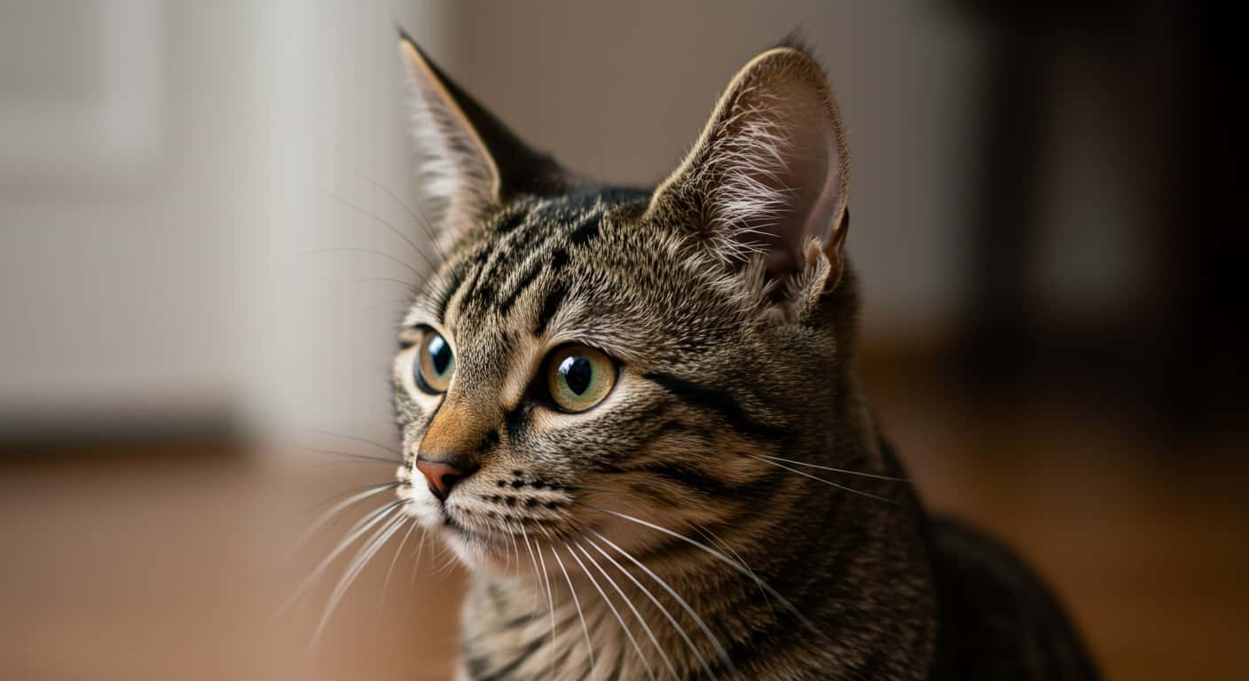 Cat ears turned backward showing subtle signs of stress