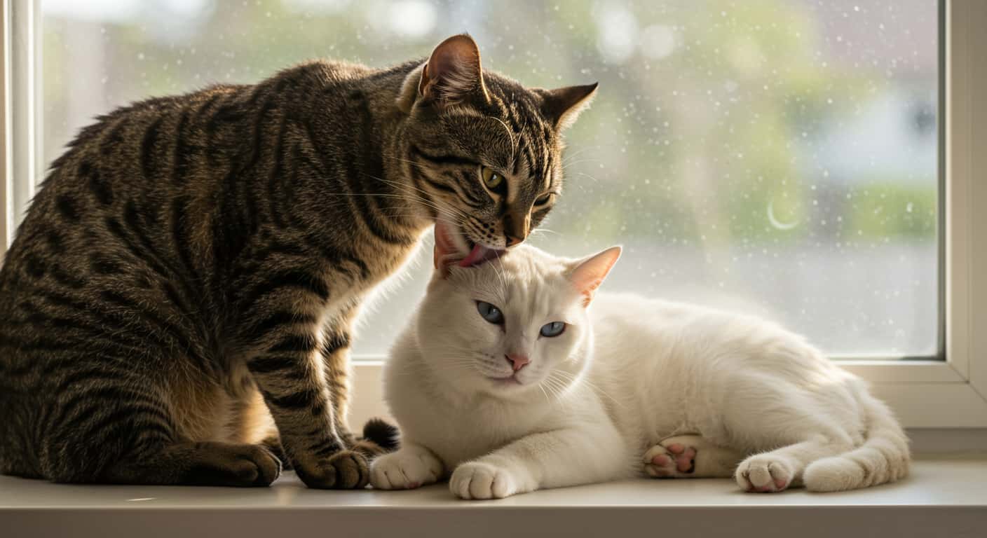 Cats bonding through grooming behavior