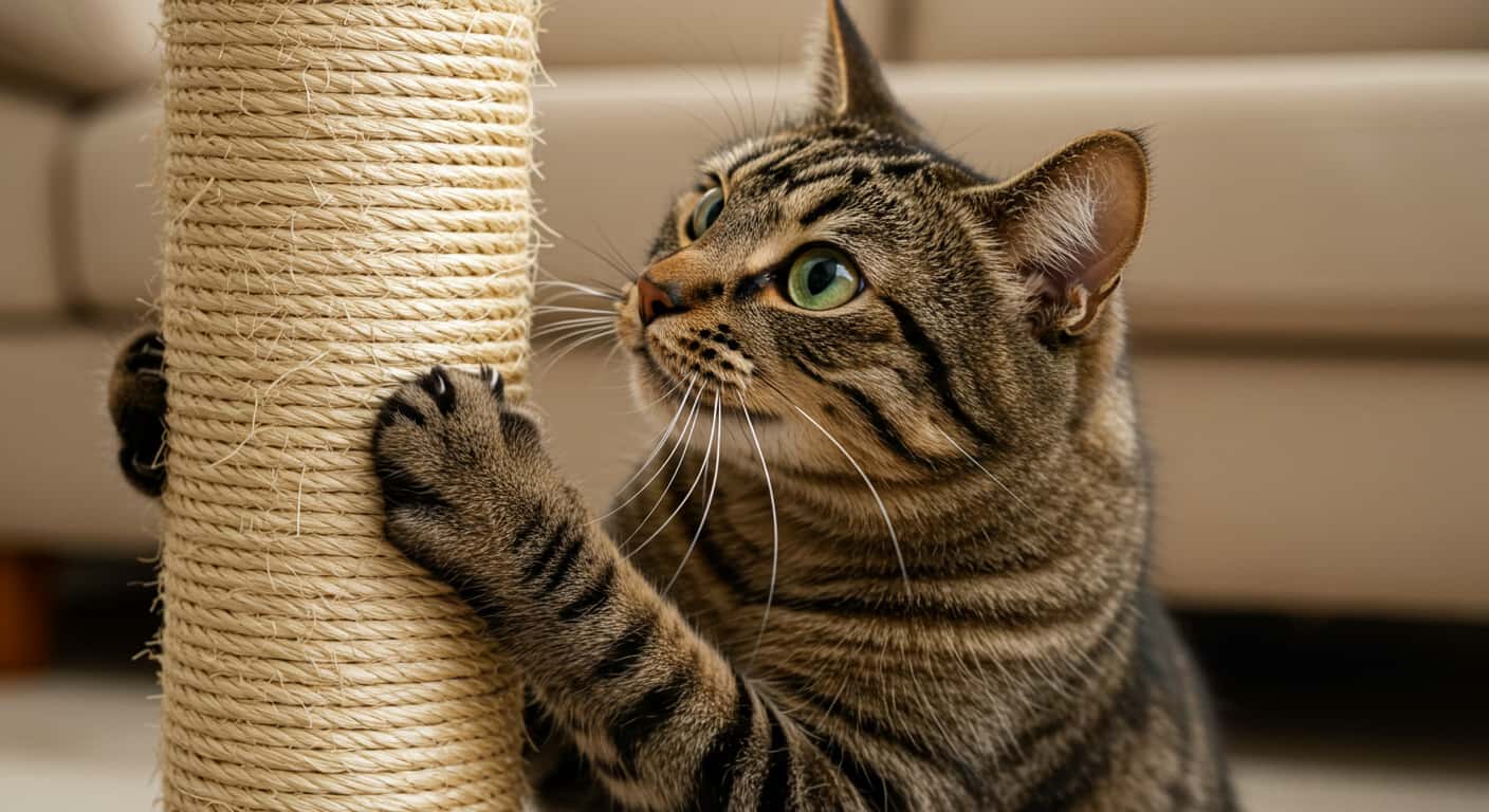 Cat using a post instead of furniture