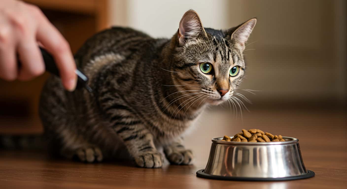 Tabby cat responding to a clicker cue
