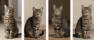 Four brown tabby cat showing classic, mackerel, spotted, and ticked patterns