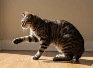 tabby cat playing
